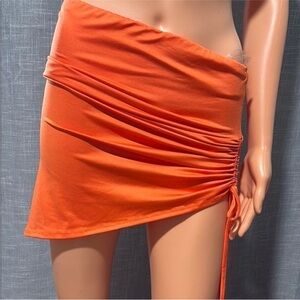 Vibrant Orange Ruched Mini Skirt